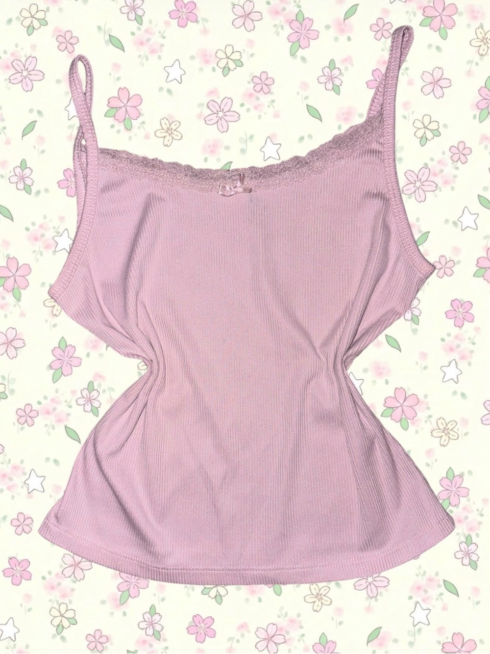 Women’s Lace-Trim Ribbed Camisole Tank Top — Mermaid Pink
